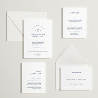 This is a lapis letterpress wedding invitations with letterpress by Bramble Studio called bluebell dinner printing on somerset500 in standard