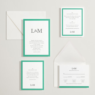 This is a soft black letterpress wedding invitations with letterpress by mo kelley called classic initials printing on somerset500 in standard