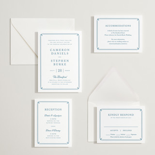 This is a denim letterpress wedding invitations with letterpress by Carolyn MacLaren called fleur corner printing on somerset500 in standard