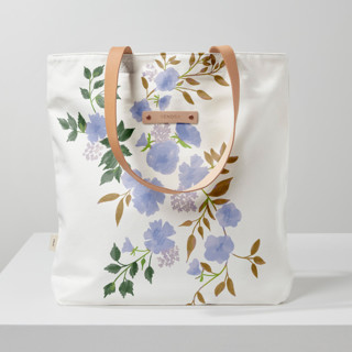 This is a periwinkle custom bags by Erin German called botanical cascade - peri in standard