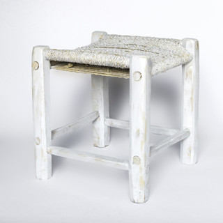 This is a white accent furniture by Jana Mistrik called straw stool white patina in standard