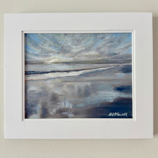 This is a blue original paintings by Mary Hills Powell called "satin start" original framed oil painting in standard