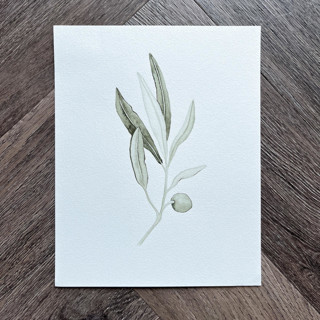 This is a green original paintings by Angele Kamp called olive branch in standard
