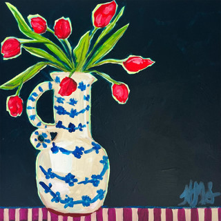 This is a blue original paintings by Nicole Simms called midnight tulips in standard
