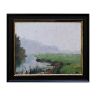 This is a green original paintings by Wendy Keller called misty morning in standard