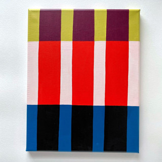 This is a multicolor original paintings by Katie Craig called ochre stripes in fall original artwork in standard