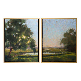 This is a green original paintings by Wendy Keller called dappled light in standard