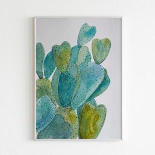 This is a multicolor original paintings by Alexandra Dzh called watercolor opuntia original painting in standard