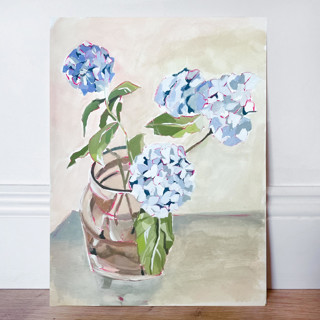 This is a blue original paintings by Lucrecia Caporale called whispers in bloom in standard