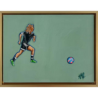 This is a multicolorassorted-colors original paintings by Nicole Simms called soccer in standard