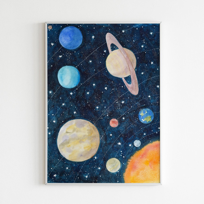 Solar System Original Watercolor Painting