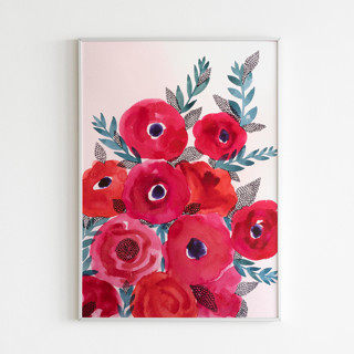 This is a multicolorassorted-colors original paintings by Alexandra Dzh called red flowers bouquet original painting in standard