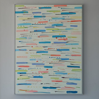 This is a multicolor original paintings by Kathryn Kelly called boats in a bayside breeze in standard