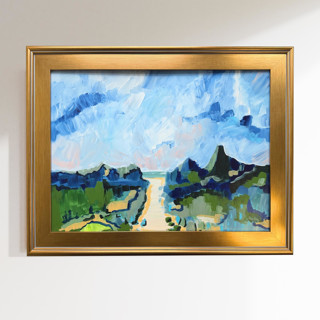 This is a blue original paintings by Green Barn Studio called baker's pasture, through the dunes in standard