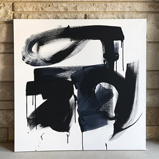 This is a black original paintings by bari wieselman schulman called scotch + ribbon in standard