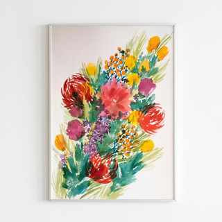 This is a multicolorassorted-colors original paintings by Alexandra Dzh called wild summer bouquet watercolor painting in standard