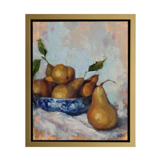 This is a blue original paintings by Wendy Keller called bowl of pears  in standard