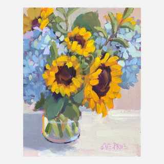 This is a yellow original paintings by sue prue called summer bouquet 3 in standard