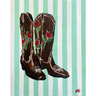This is a multicolorassorted-colors original paintings by Nicole Simms called tulips boots in standard