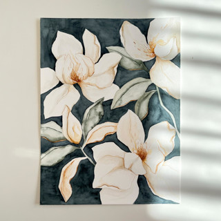 This is a blue original paintings by Angele Kamp called magnolia grandiflora 03 in standard