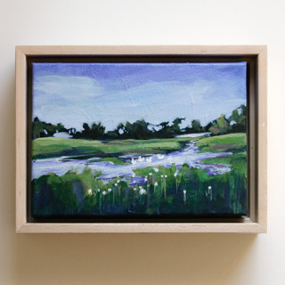 This is a green original paintings by Weronika Zubek called swan lake - 5x7 framed original in standard