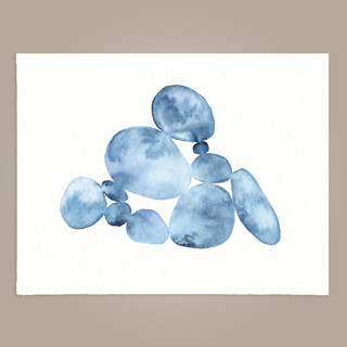 This is a blue original paintings by Danushka Abeygoda called indigo water stones 01 in standard