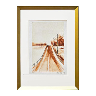 This is a brown original paintings by AlisonJerry called country roads i in standard