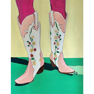 This is a multicolorassorted-colors original paintings by Nicole Simms called hot pink tights in standard