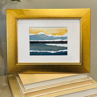 This is a gold mixed media by Golden Lines and Silver Linings called a view so vast it takes your breath away | collaged watercolor in standard