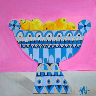 This is a multicolorassorted-colors mixed media by Nicole Simms called bowl of lemons in standard