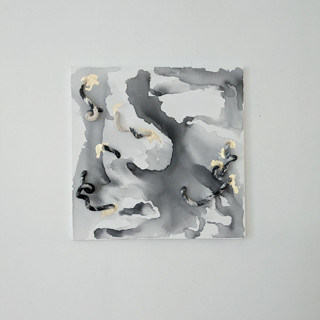 This is a black mixed media by Damaris Kovach called breakthrough #1 in standard