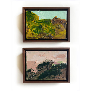 This is a brown mixed media by Jessalin Beutler called fields set of 2 mini paintings in standard