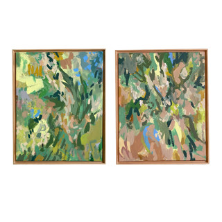 This is a green mixed media by Jessalin Beutler called tea in the garden painting pair in standard
