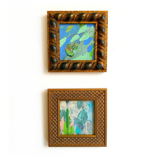 This is a blue mixed media by Jessalin Beutler called set of 2 blue mini paintings in standard