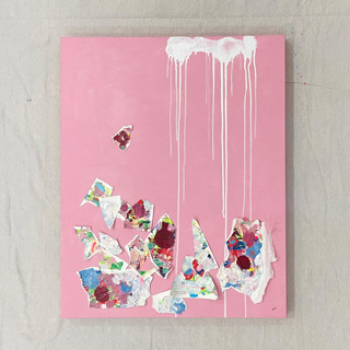 This is a pink mixed media by bari wieselman schulman called arrow in standard