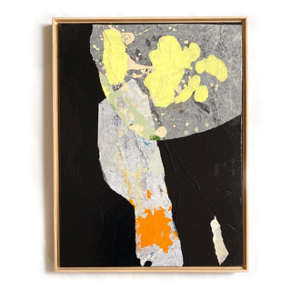 This is a black mixed media by Jessalin Beutler called yellow leaf moon in standard