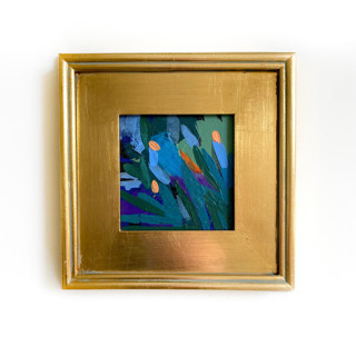 This is a blue mixed media by Jessalin Beutler called flowers in the moonlight in standard