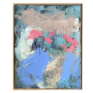 This is a blue mixed media by Jessalin Beutler called it's complicated in standard