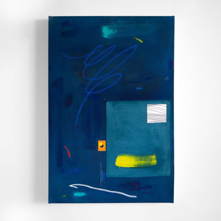 This is a blue mixed media by Keren Toledano called still waters run deep in standard