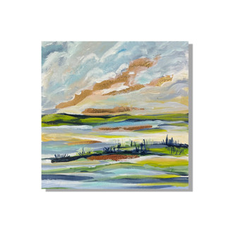 This is a blue mixed media by Johanne Dziemian called sunlight marsh in standard