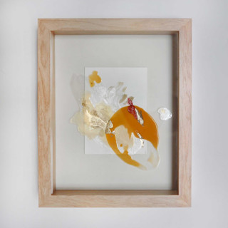 This is a yellow mixed media by Christine Olmstead called for color's sake #22 in standard