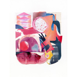 This is a red mixed media by Erin McCluskey Wheeler called red collage in standard