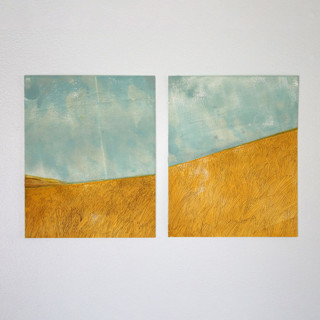 This is a gold mixed media by Janie Allen called konza prairie in standard