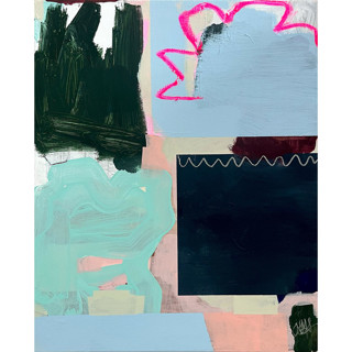 This is a multicolorassorted-colors mixed media by Nicole Simms called pink flower above it all in standard