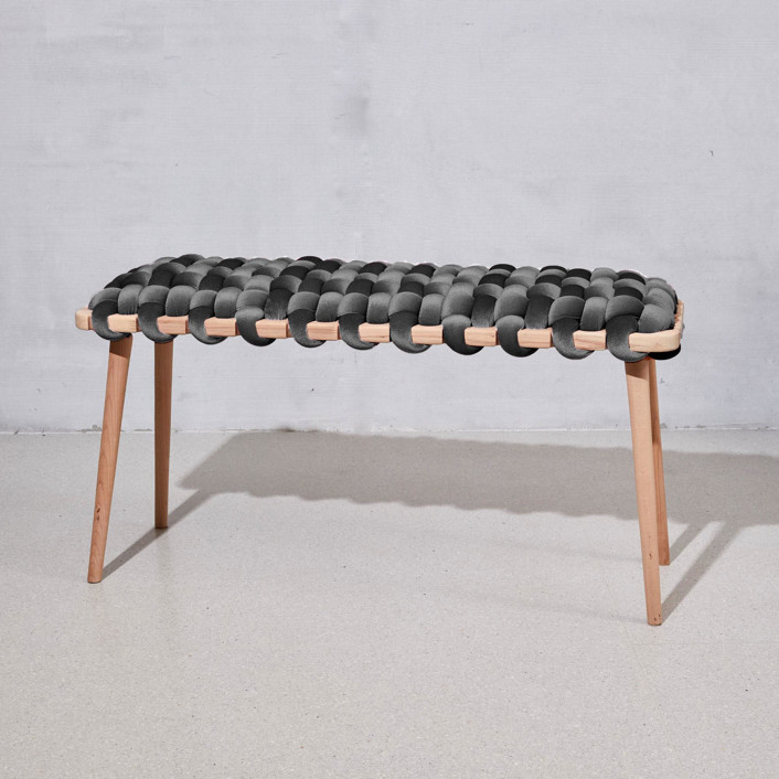 Gray Velvet Woven Bench 94 CM