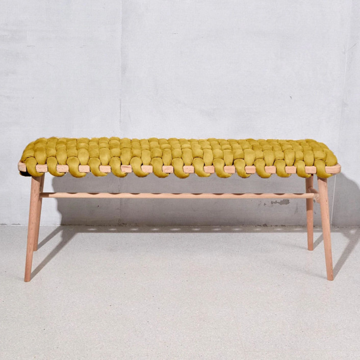 Desert Yellow Vegan Suede Woven Bench 94 CM