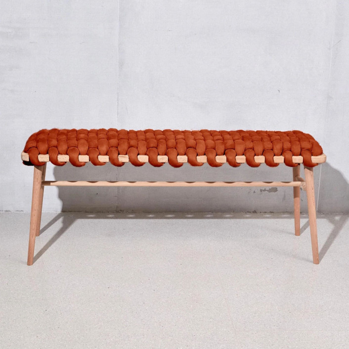 Red Earth Vegan Suede Woven Bench 94 CM