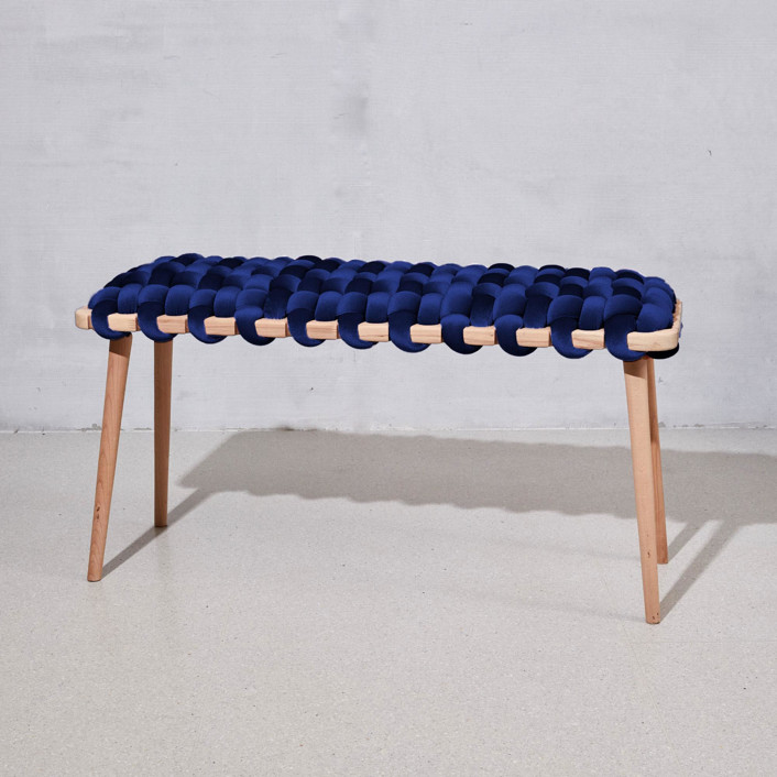 Midnight Blue Velvet Woven Bench 120cm