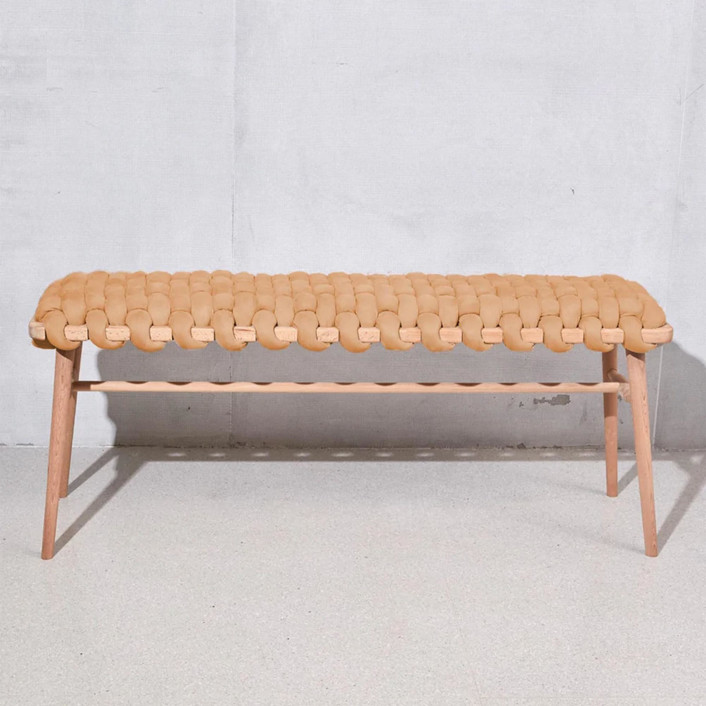 Camel Vegan Suede Woven Bench 120cm