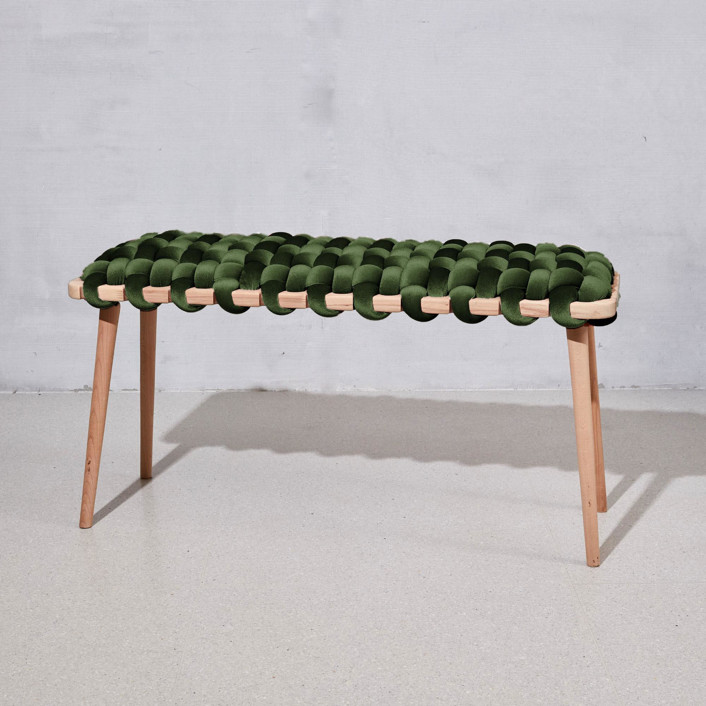 Olive Green Velvet Woven Bench 94CM